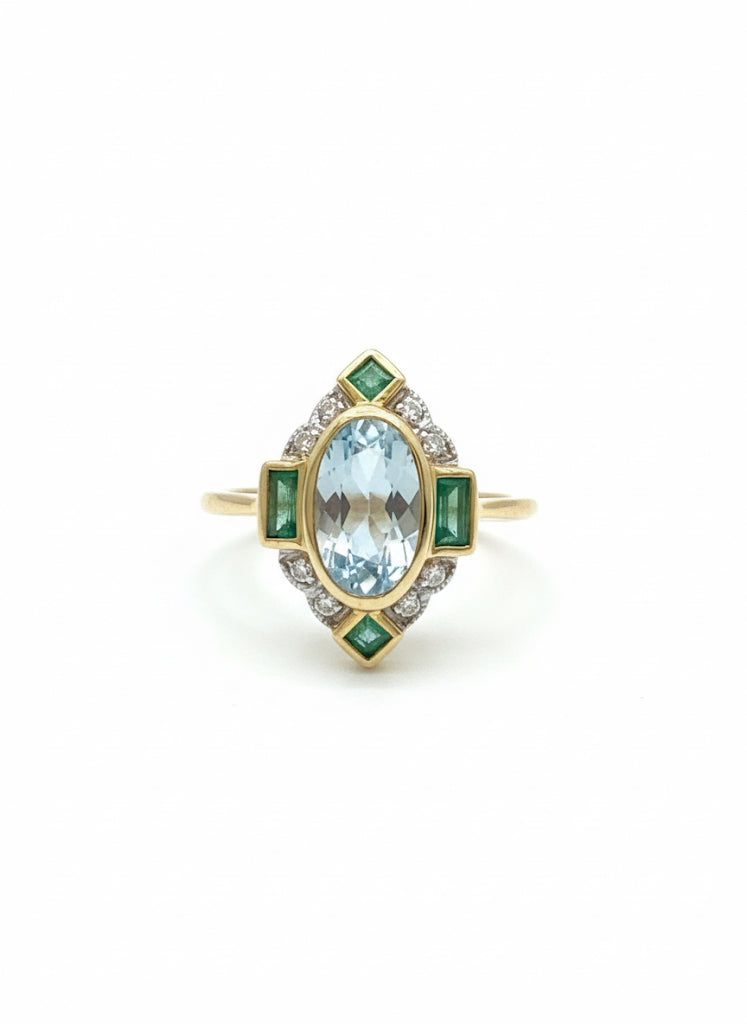 9ct Gold Sky Blue Topaz & Diamond Ring