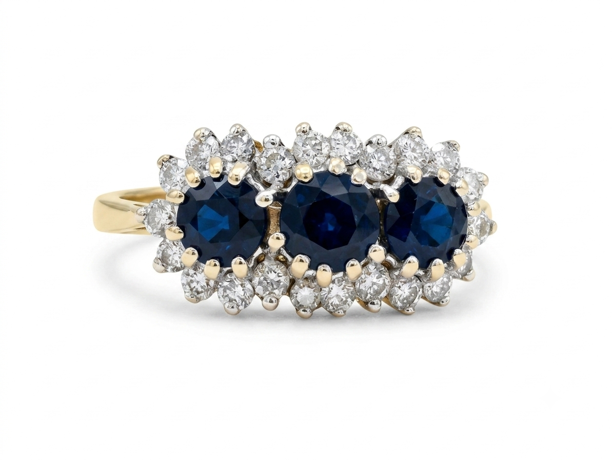 9ct Sapphire & Diamond 3x Stone Ring