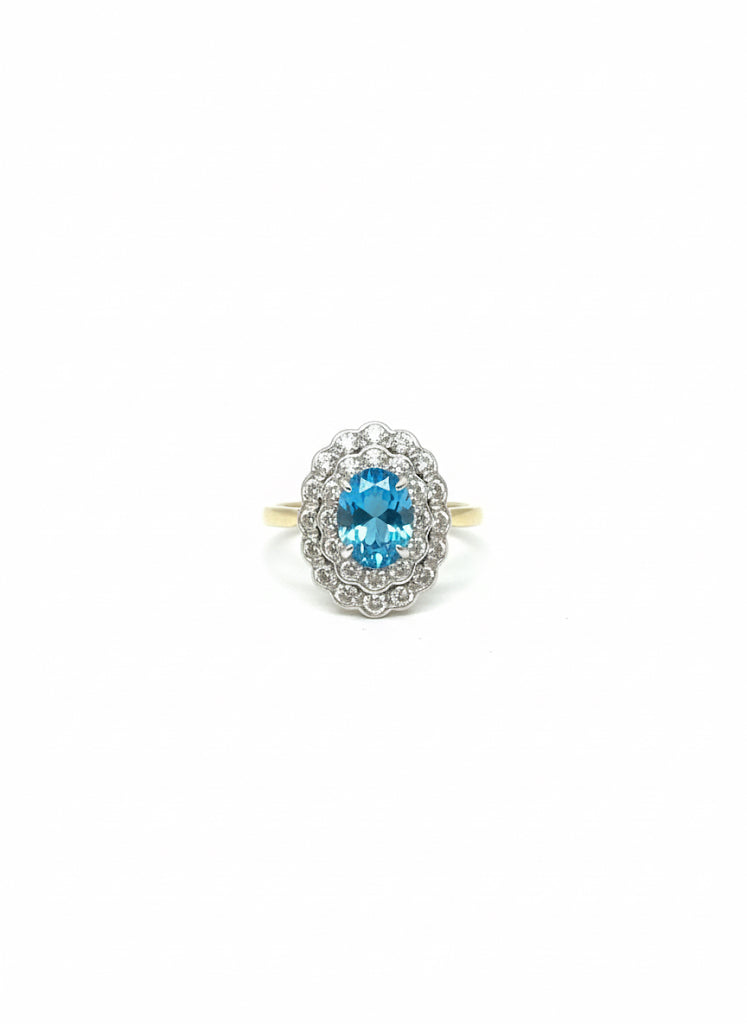 Blue Zircon & Diamond Ring