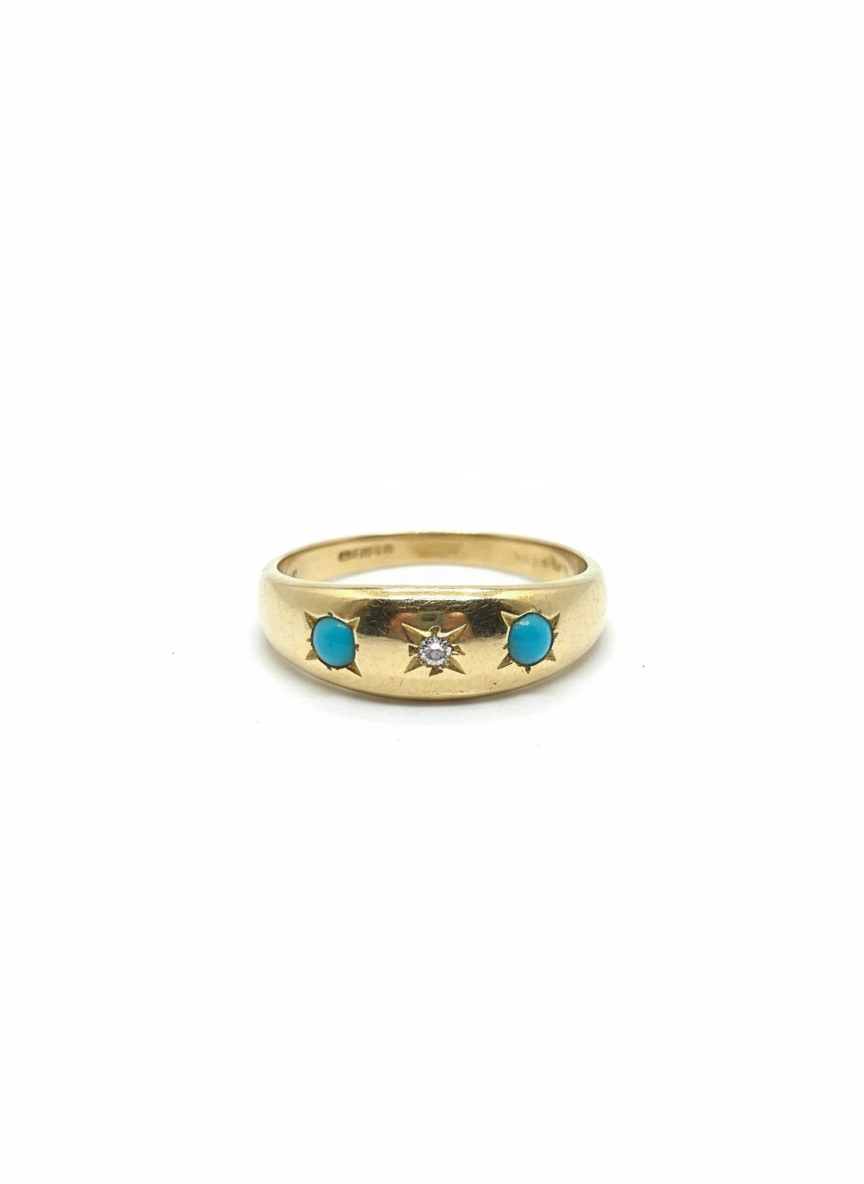 9ct Gold Turquoise & Diamond Gypsy Ring