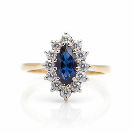9ct Gold Sapphire & CZ Cluster Ring