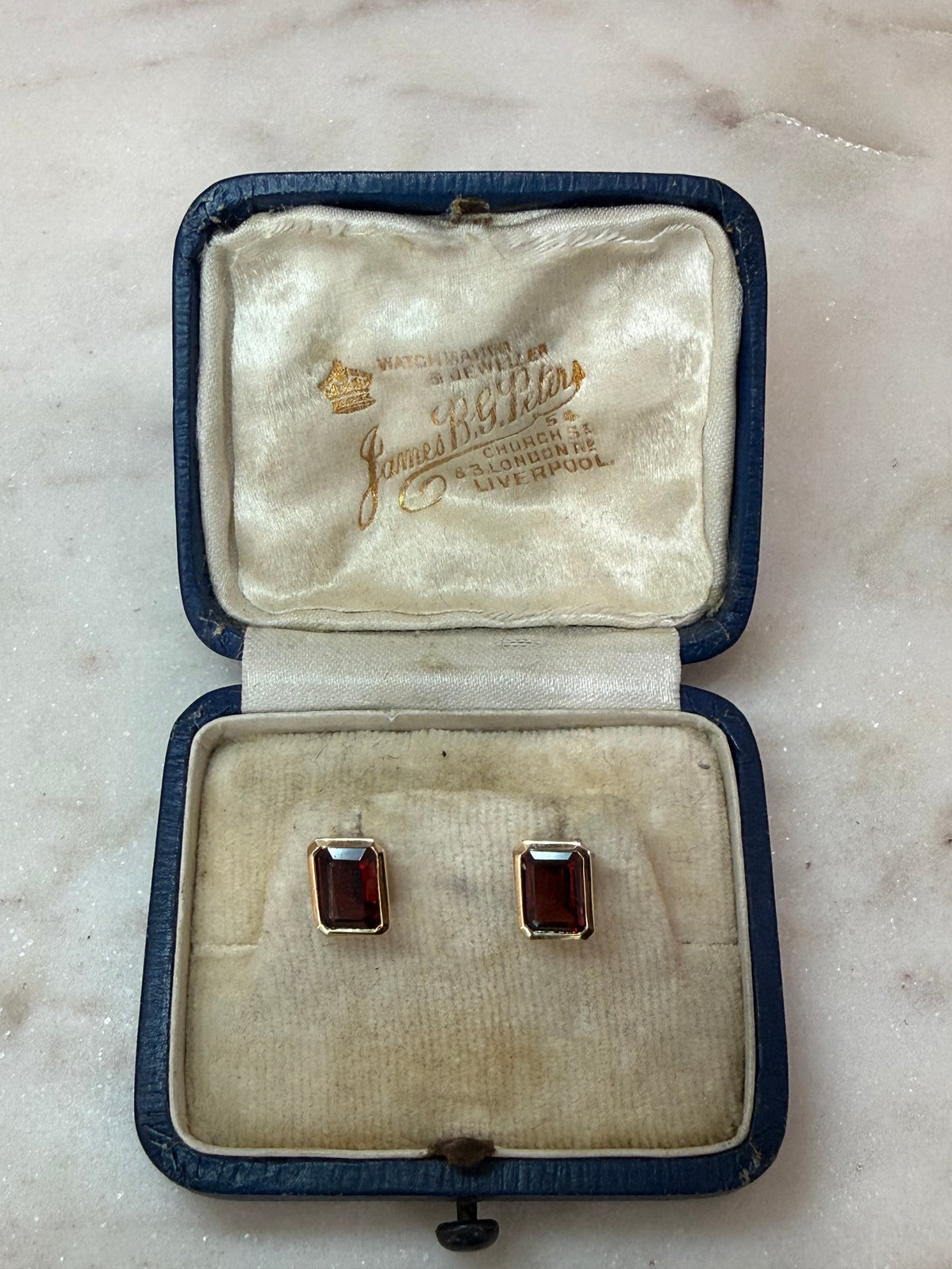 3ct Garnet Emerald Cut Earrings Set in 9ct Gold