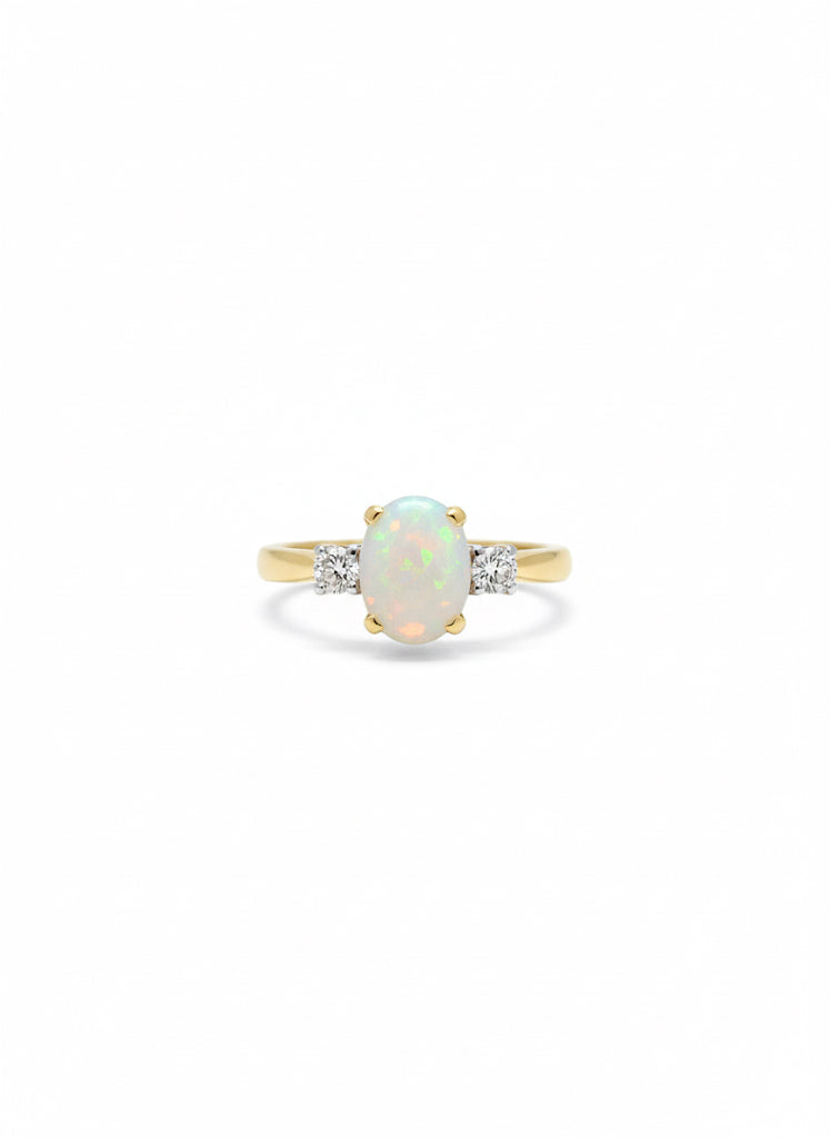 Opal & Diamond Three Stone Ring