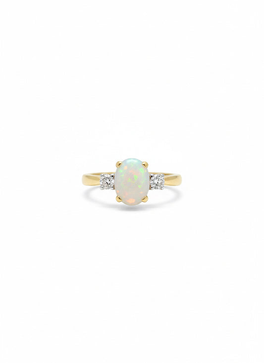 Opal & Diamond Three Stone Ring