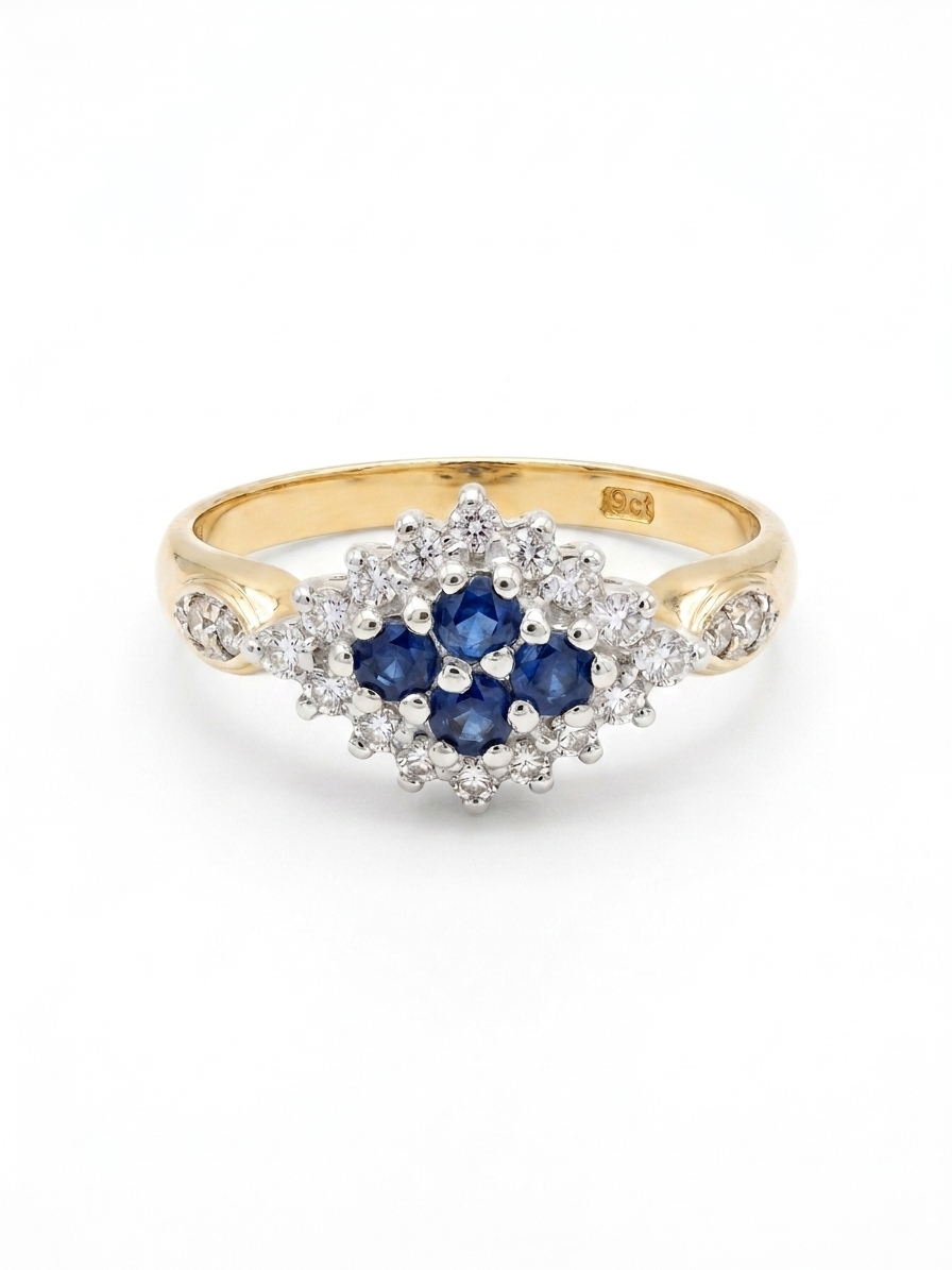 9ct Gold Sapphire & Cubic Zirconia Stone Ring