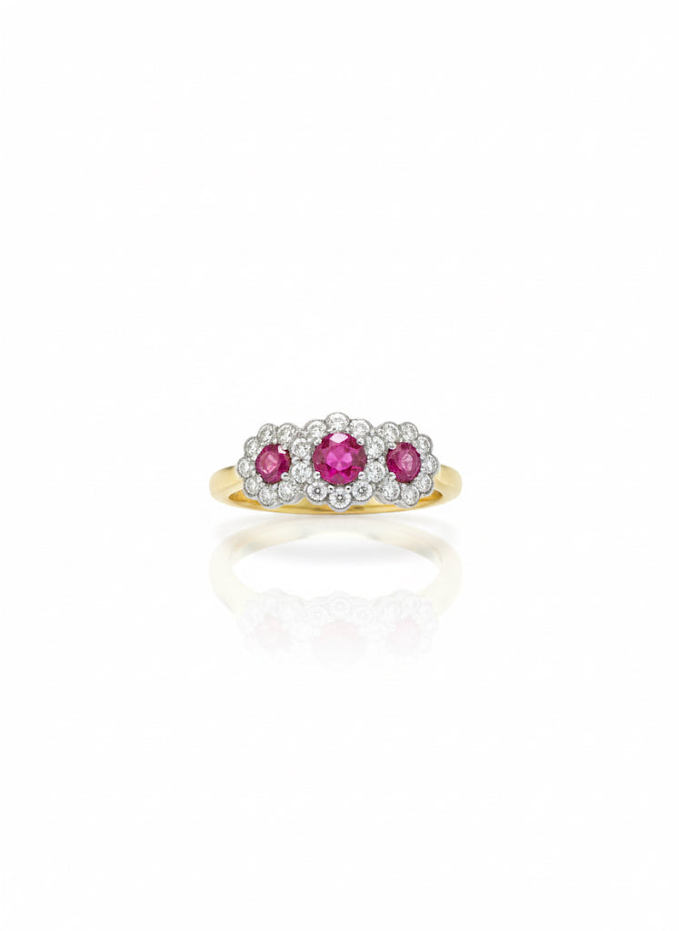 18ct Gold Ruby & Diamond 3 Stone Ring