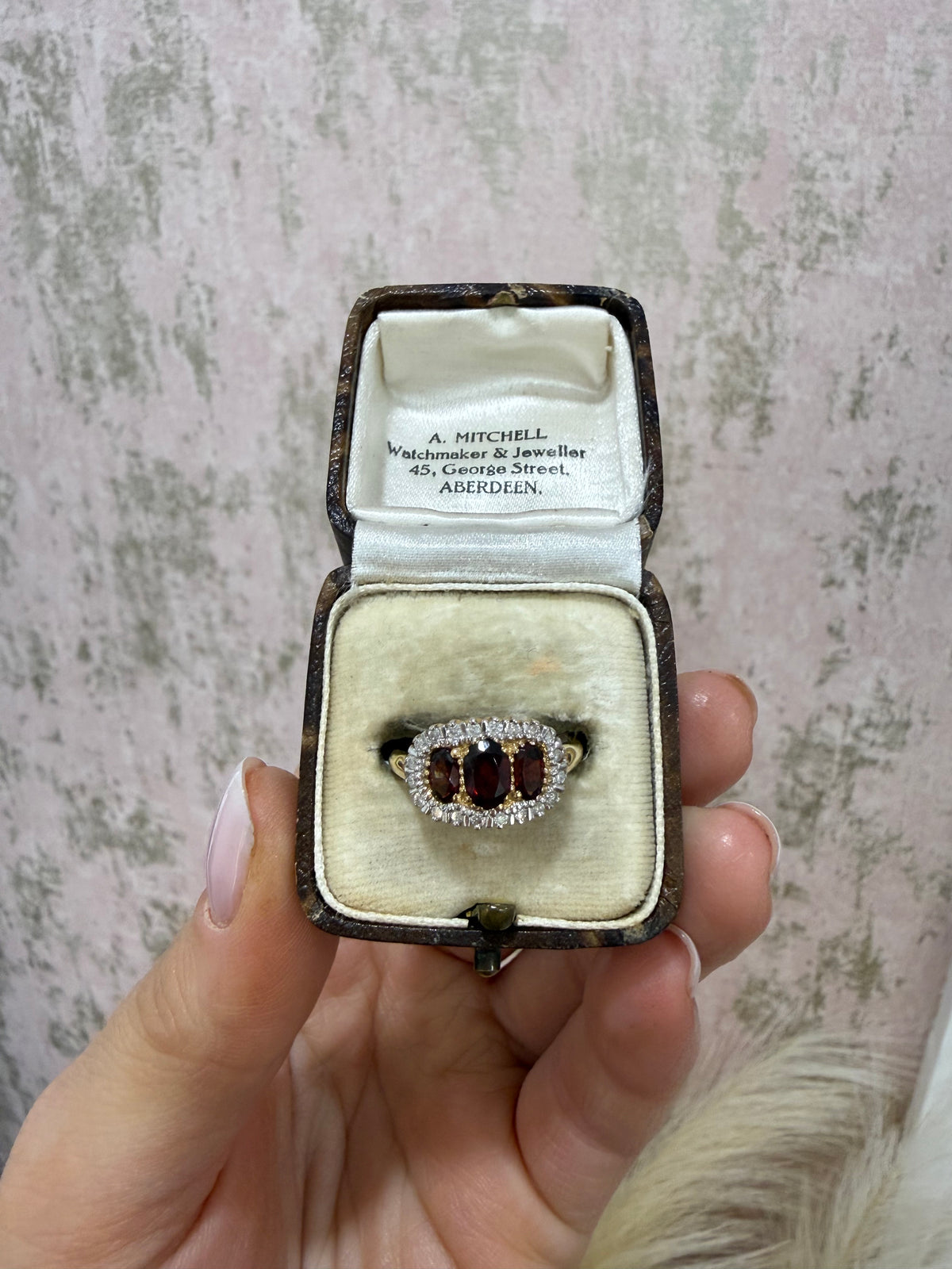 9ct Garnet & Diamond Three Stone Ring