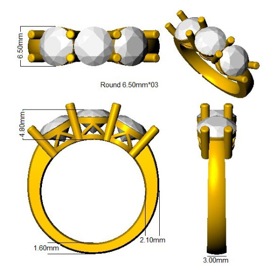9ct Gold 3x Stone Lab Diamond Ring