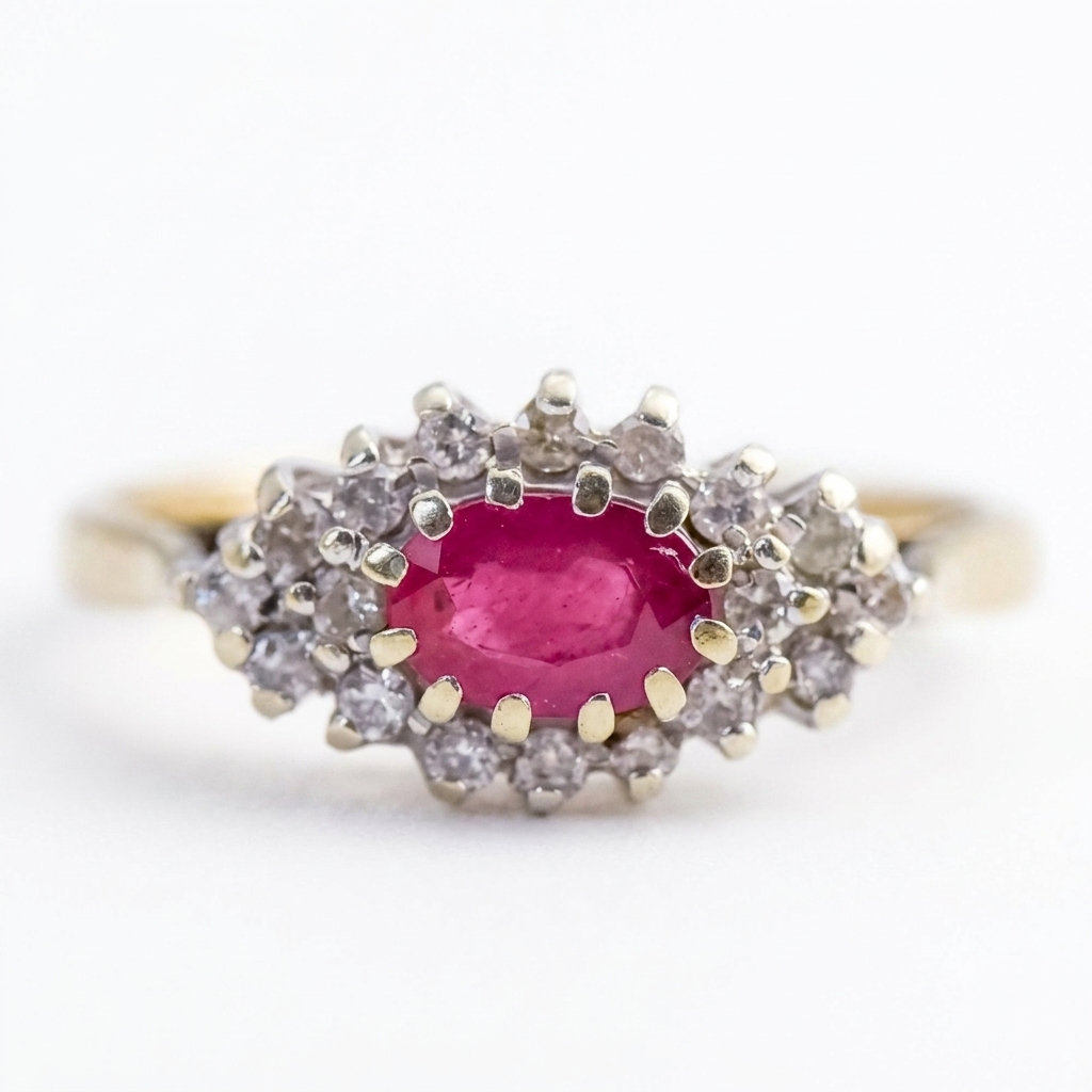 9ct Gold Ruby & Diamond Cluster Ring