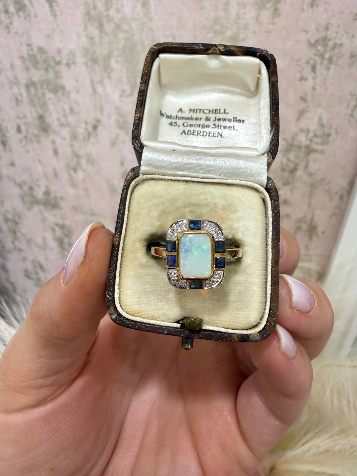 9ct Gold Opal, Sapphire & Diamond Ring