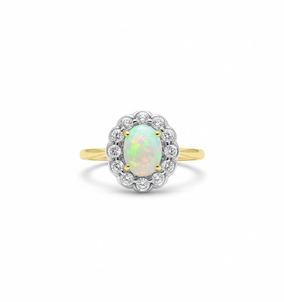 Oval Opal & Diamond Cluster Ring