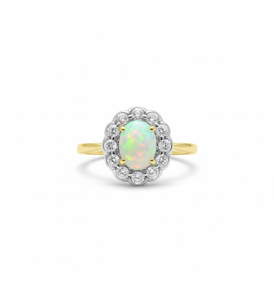 Oval Opal & Diamond Cluster Ring