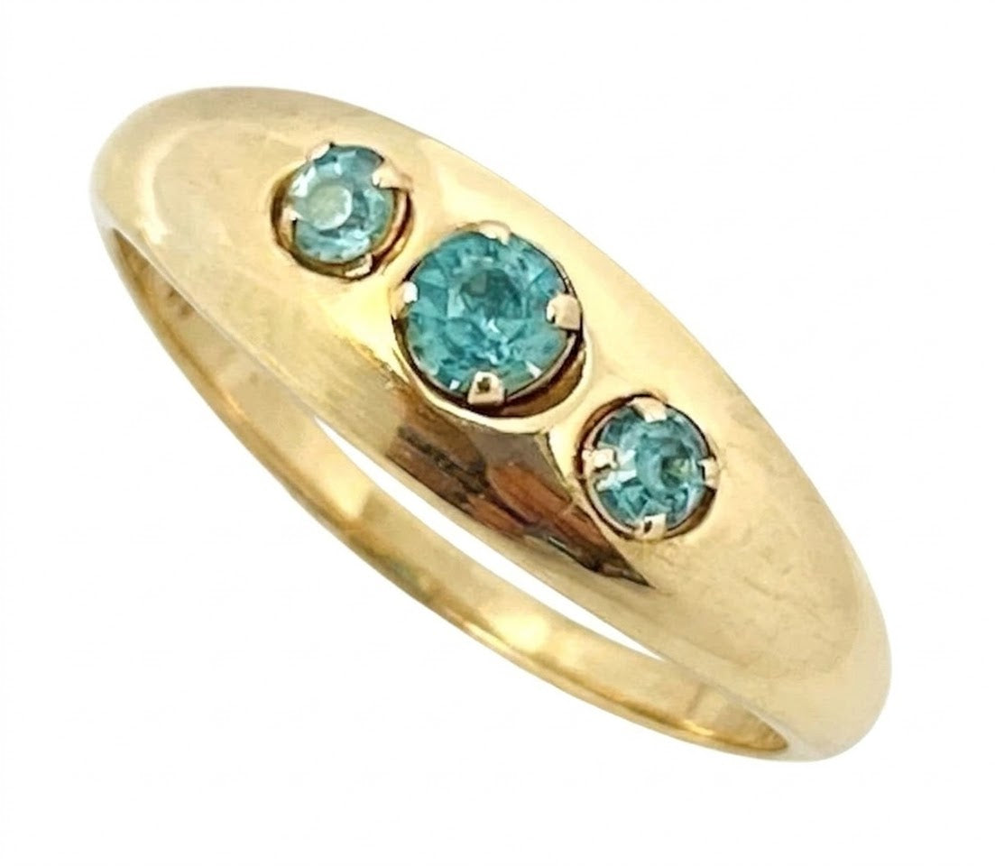Vintage 10ct Gold & Aqua Gem Pinky Ring