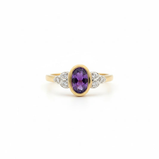 9ct Amethyst & Diamond Ring