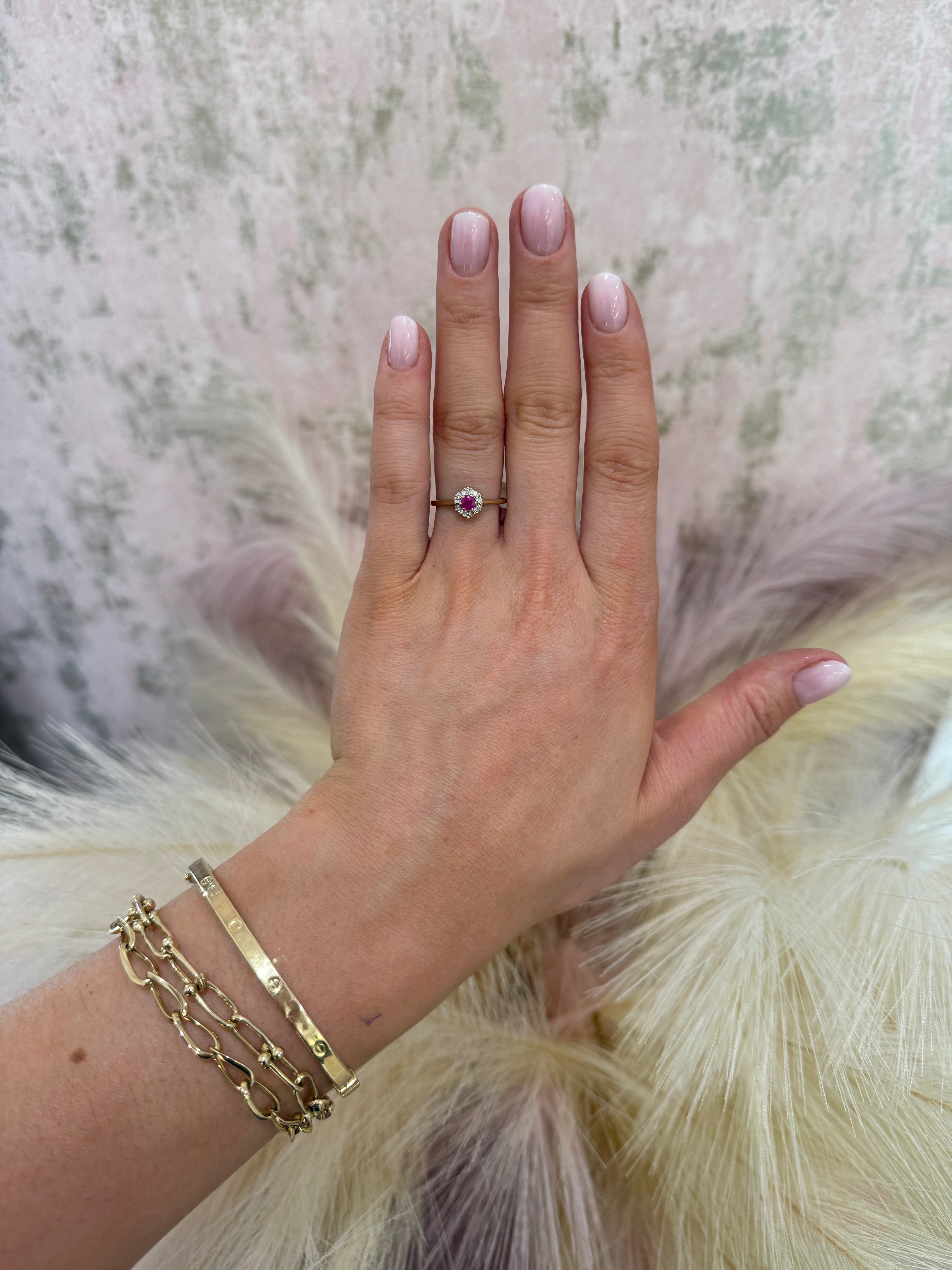 9ct Gold Ruby & Diamond Cluster Ring