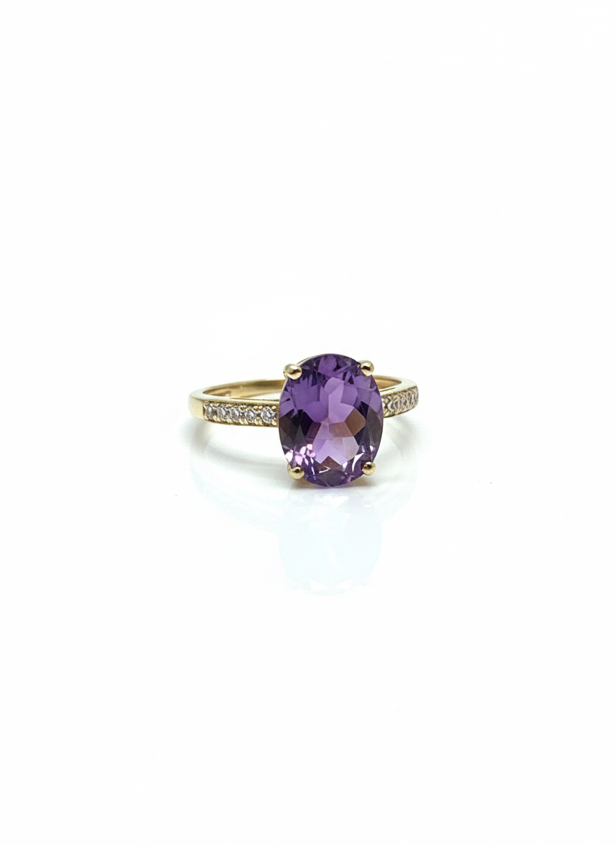 9ct Amethyst & Diamond Ring