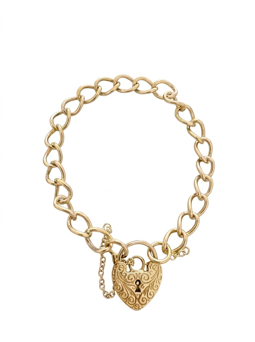 9ct Gold Curb Textured Lock Bracelet
