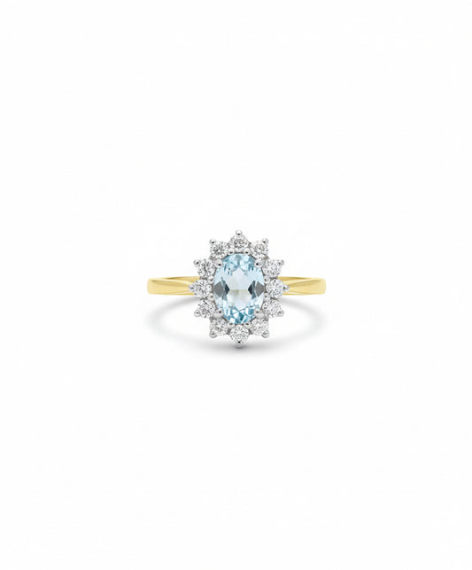 18ct Aquamarine & Diamond Cluster Ring