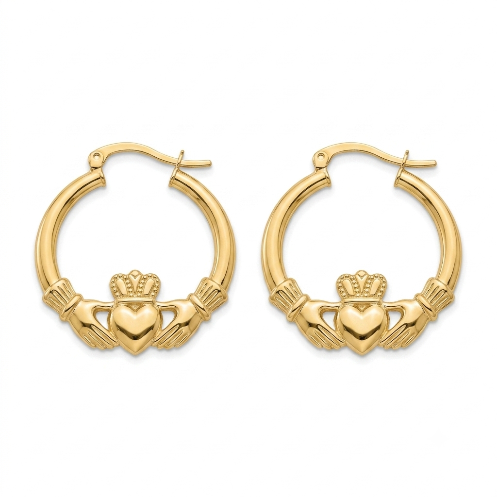 9ct Gold Claddagh Hoop Earrings
