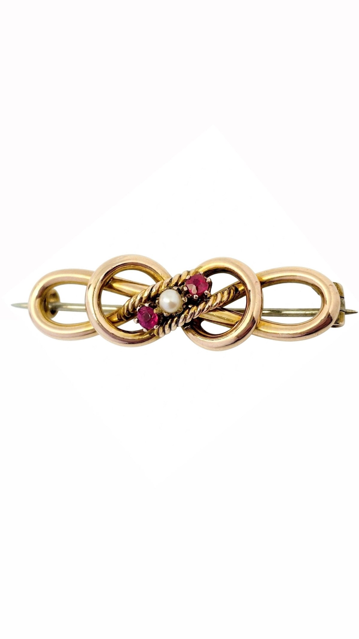 Antique Edwardian 9ct Gold, Ruby & Seed Pearl Brooch