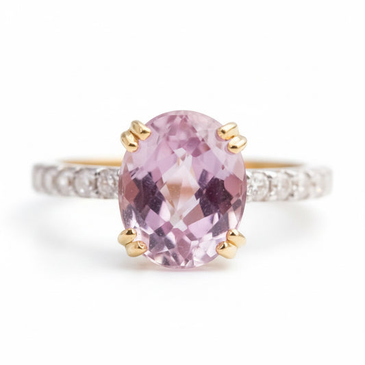 9ct Gold Pink Kunzite & Diamond Ring