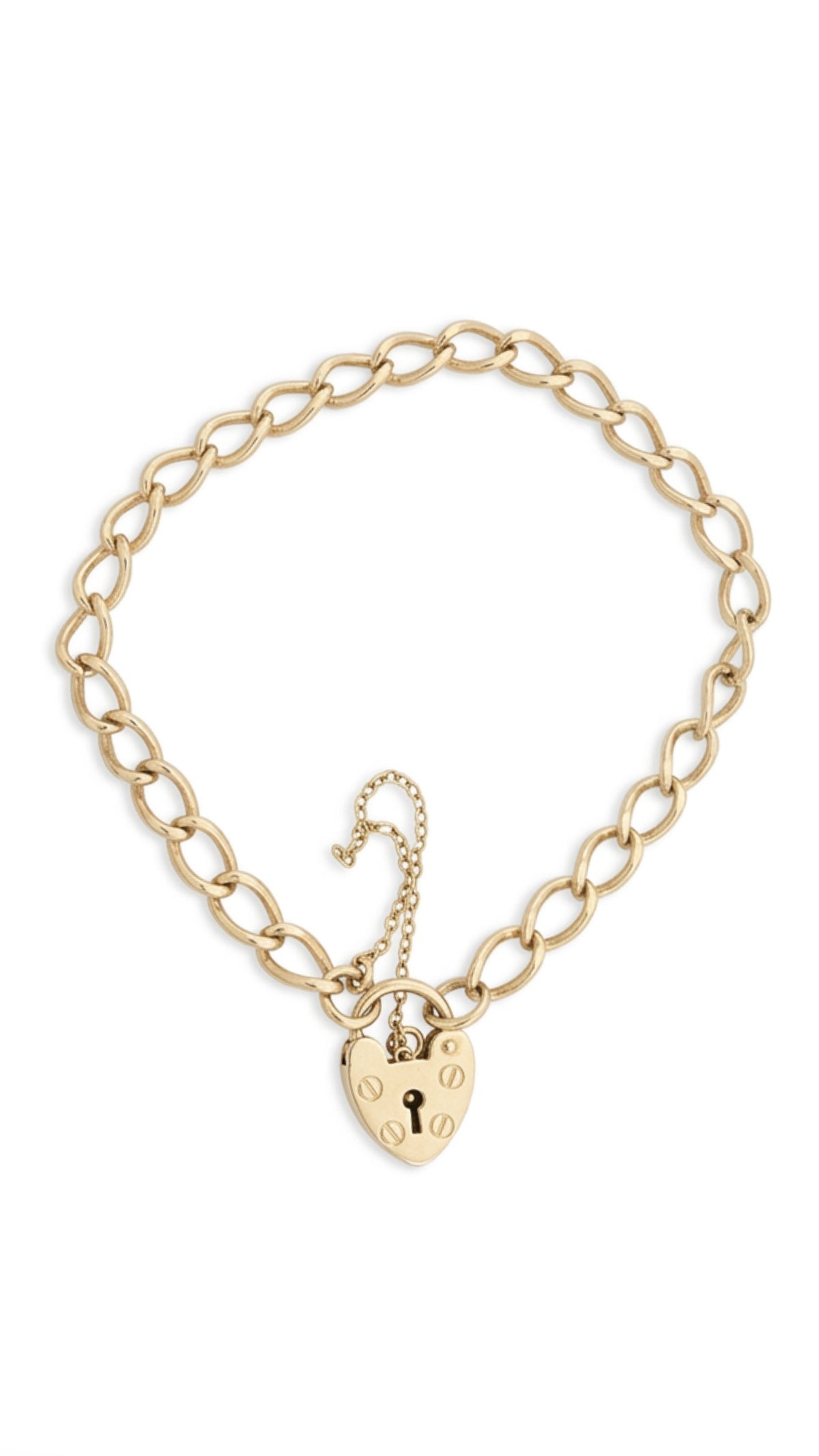 9ct Gold Curb Bracelet With Love Heart Safety Lock