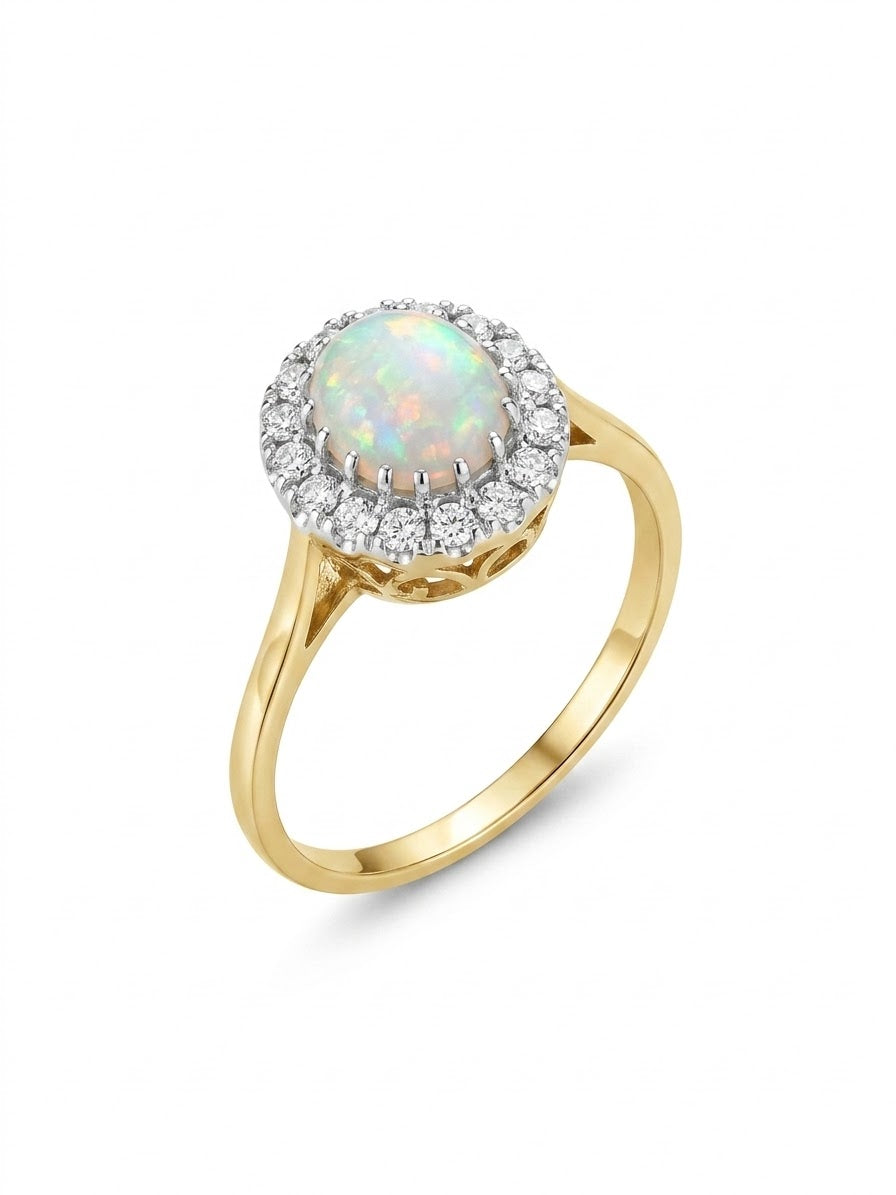 18ct Gold Opal & Diamond Cluster Ring