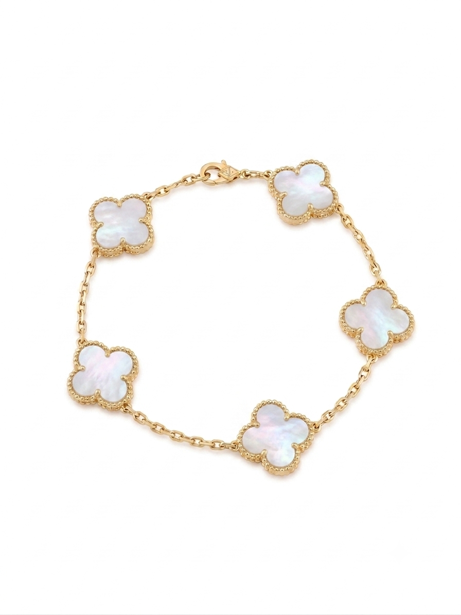 Gold Plated Casey Five Clover White Bracelet