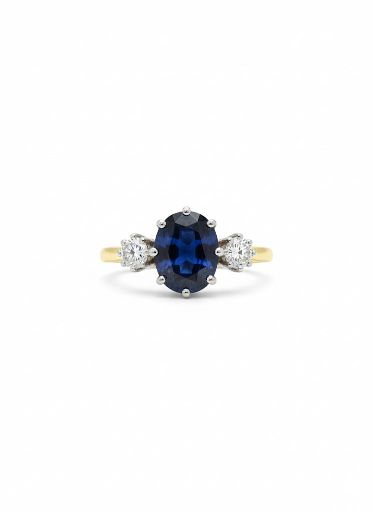 Sapphire & Diamond Three Stone Ring