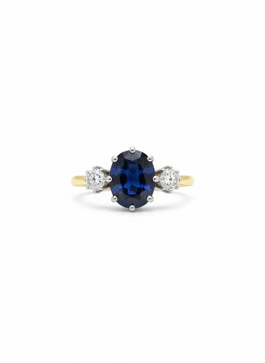 Sapphire & Diamond Three Stone Ring