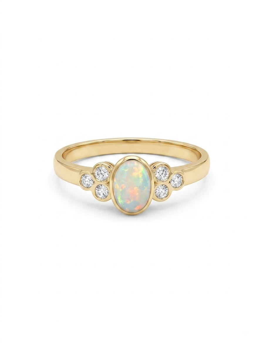 9ct Gold Opal & Cubic Zirconia Ring
