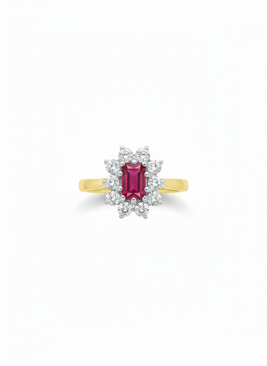 18ct Emerald Cut Ruby & Diamond Ring