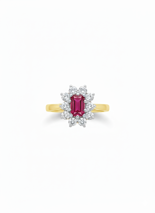 18ct Emerald Cut Ruby & Diamond Ring