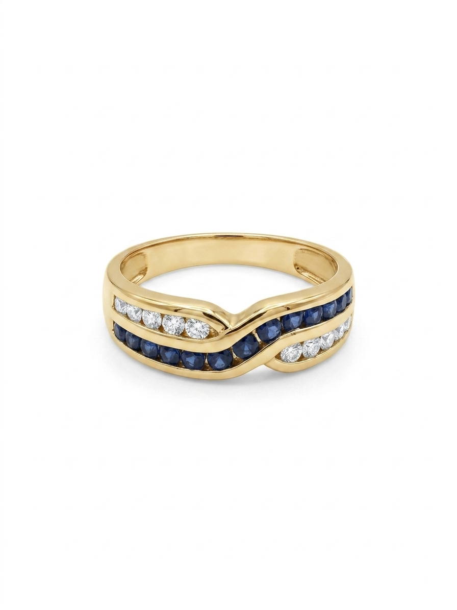 9ct Sapphire & Cubic Zirconia Crossover Ring