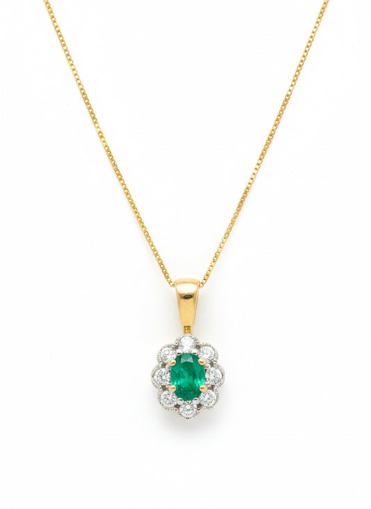 9ct Gold Emerald & Diamond Necklace