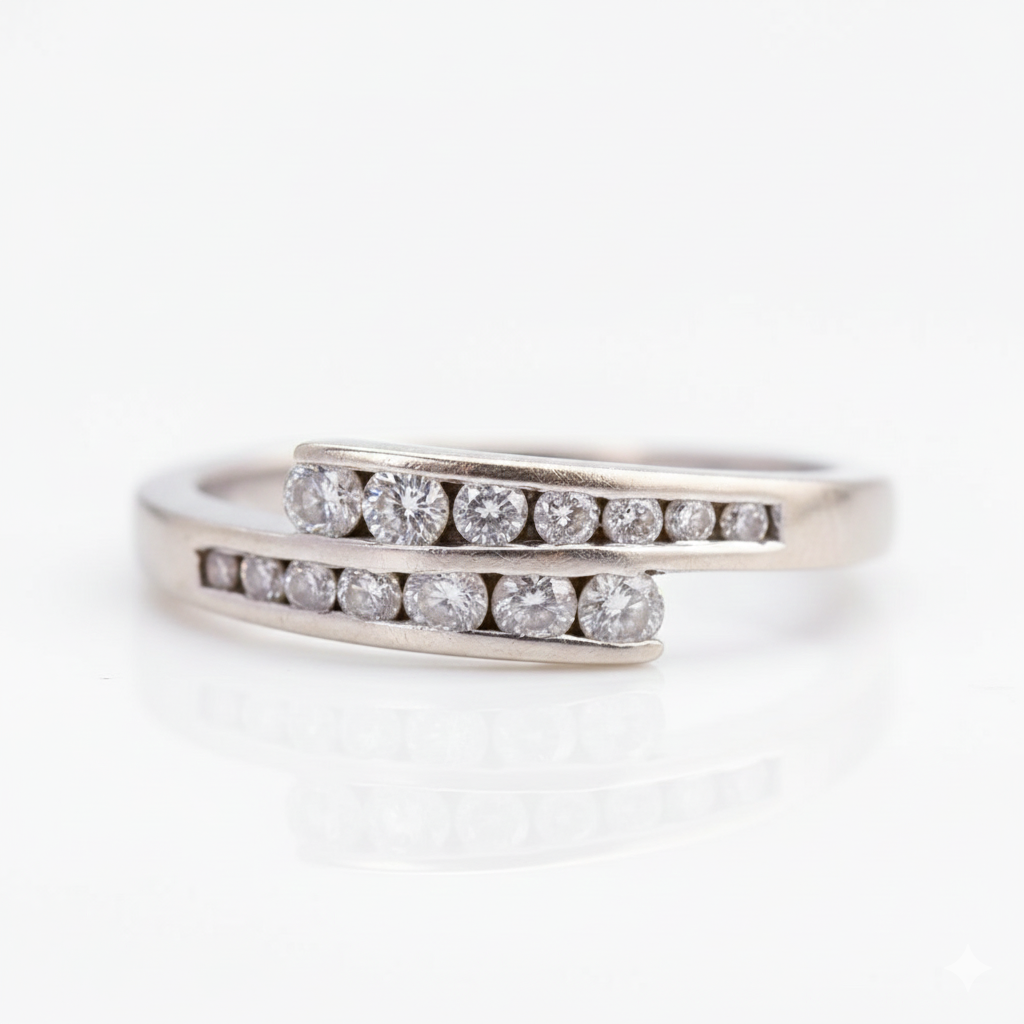 9ct White Gold Diamond Crossover Ring