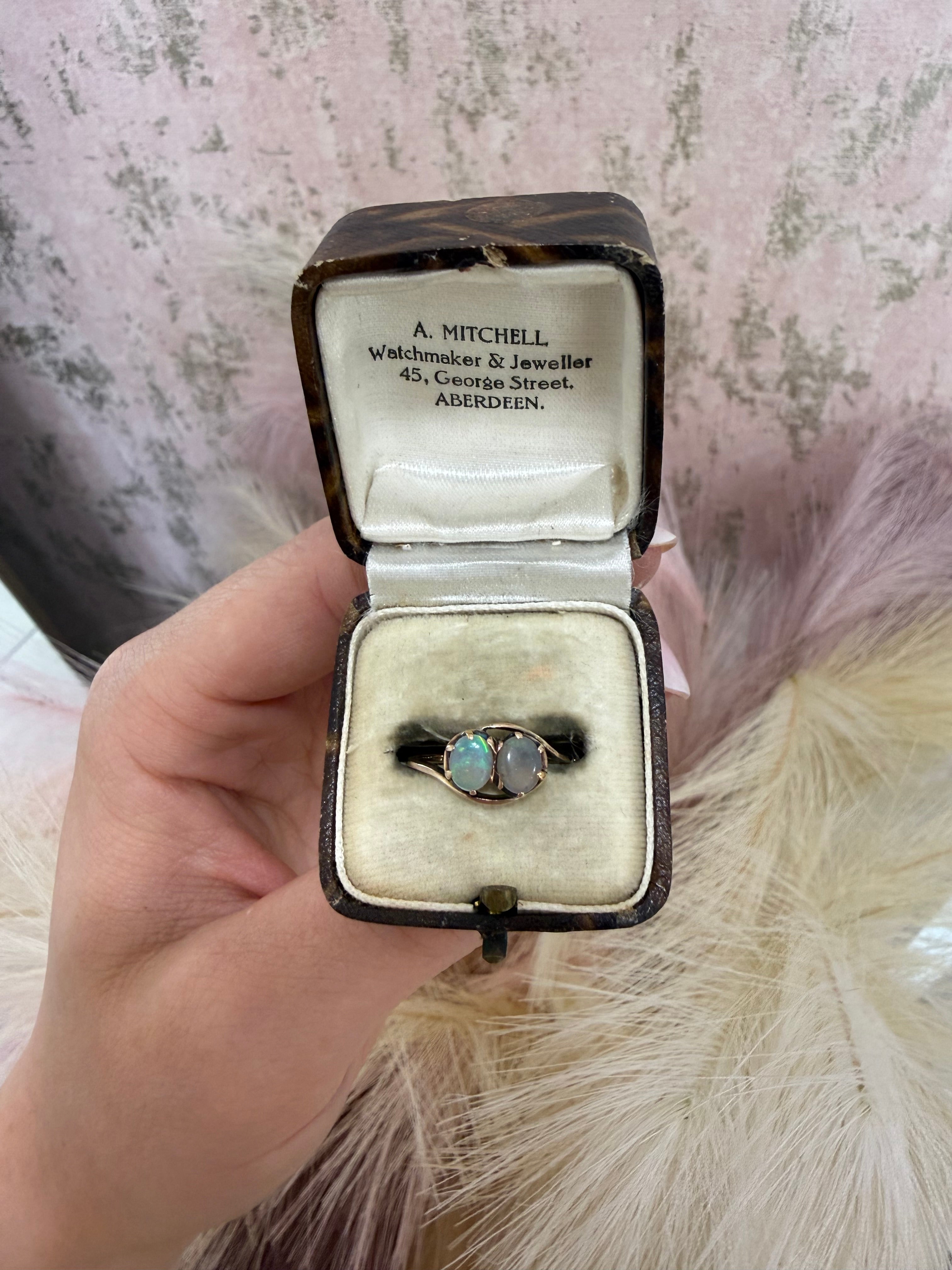 9ct Rose Gold Two Stone Opal Ring