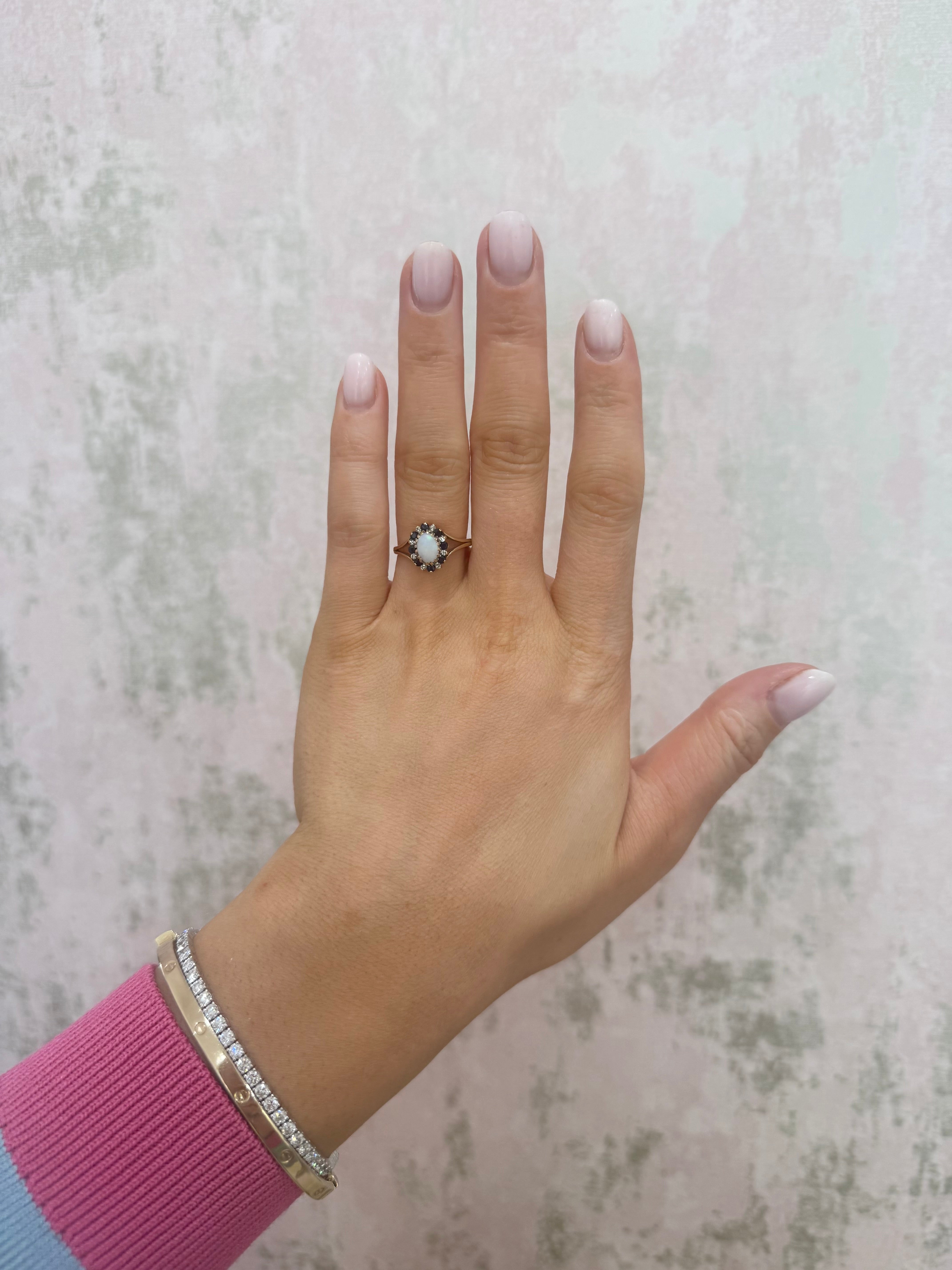 9ct Opal, Sapphire & Diamond Cluster Ring