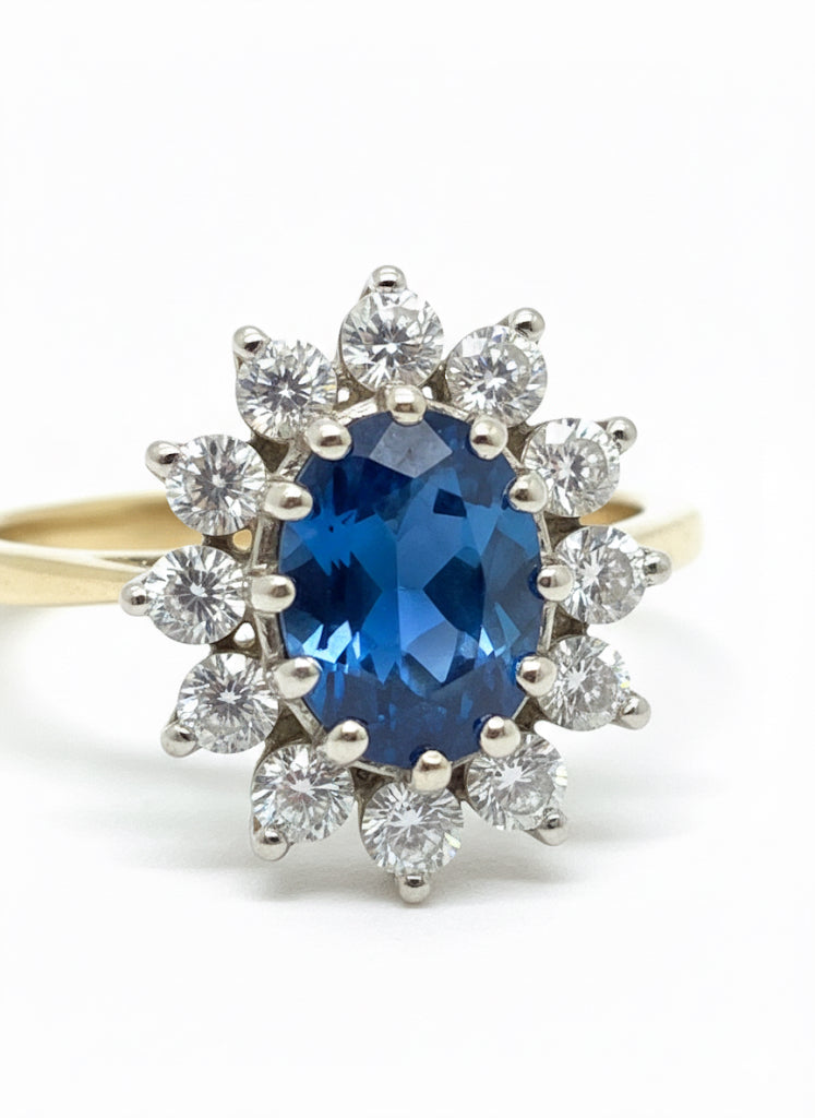 9ct Gold Blue Topaz & Diamond Ring
