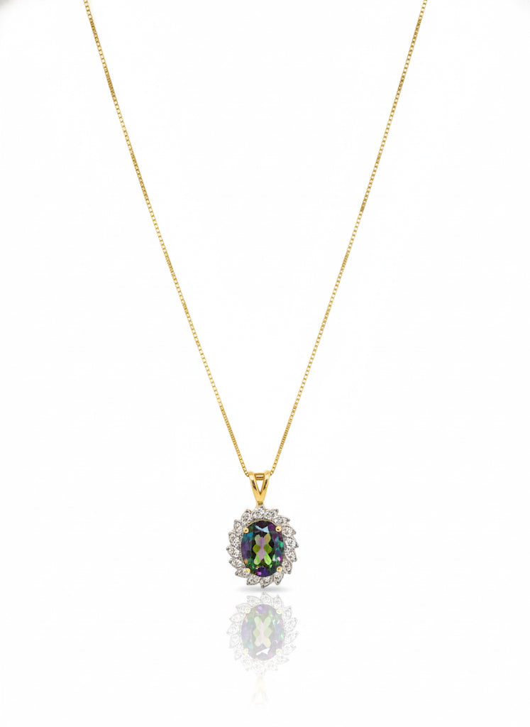 9ct Gold Mystic Topaz & Diamond Necklace
