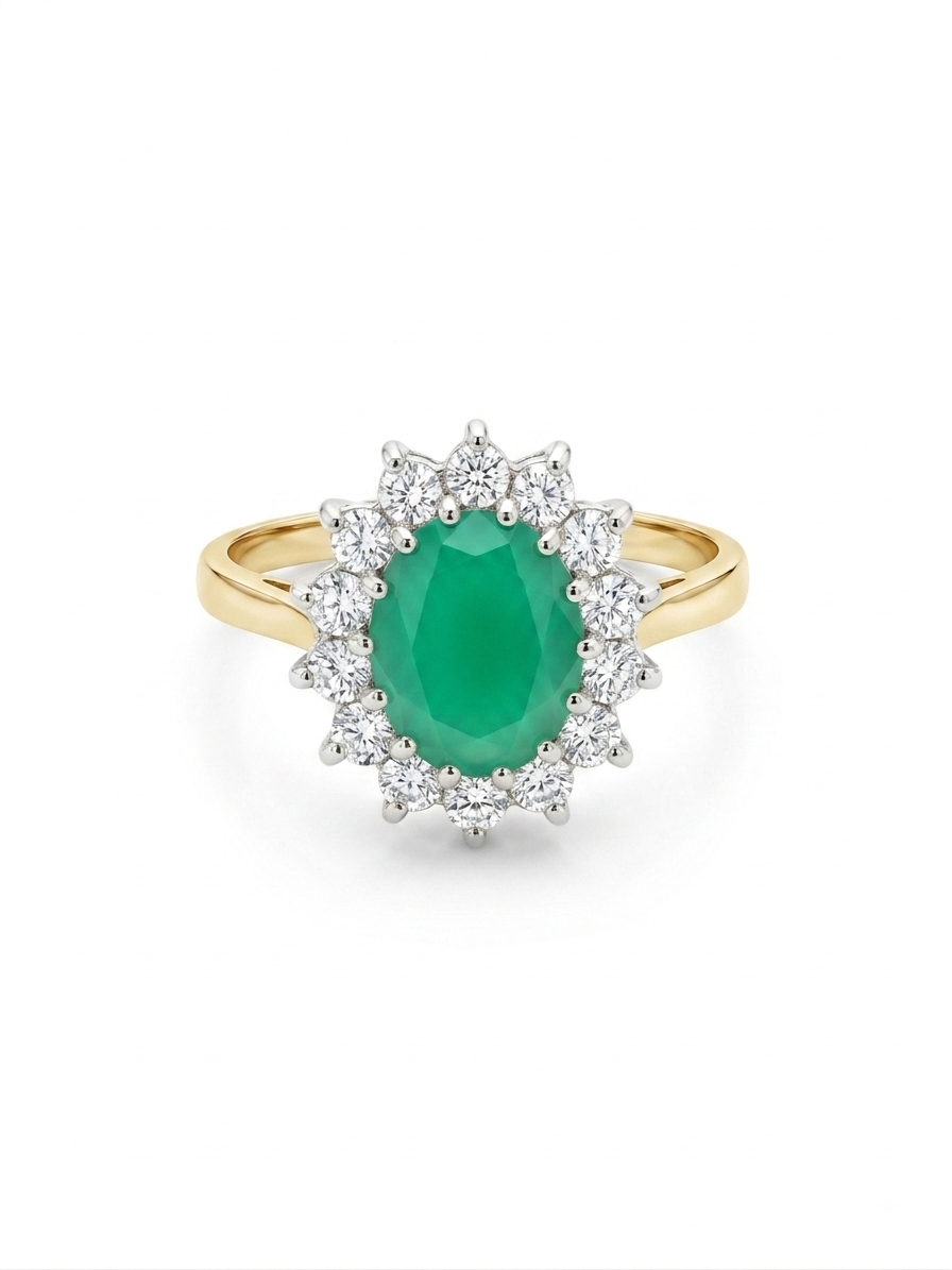 9ct Gold Agate & Cubic Zirconia Ring