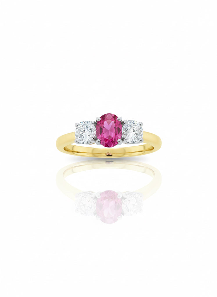 18ct Three Stone Ruby & Diamond Ring