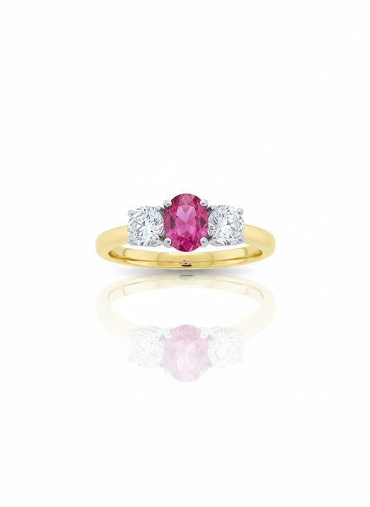 18ct Three Stone Ruby & Diamond Ring