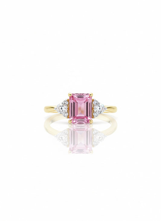 18ct Pink Tourmaline & Trefoil Diamond Ring