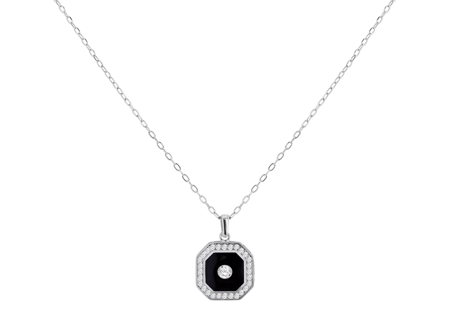 Diamond Black Enamel Necklace