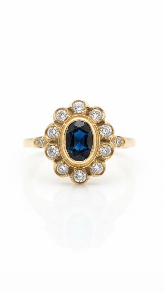 9ct Sapphire & Cz Ring