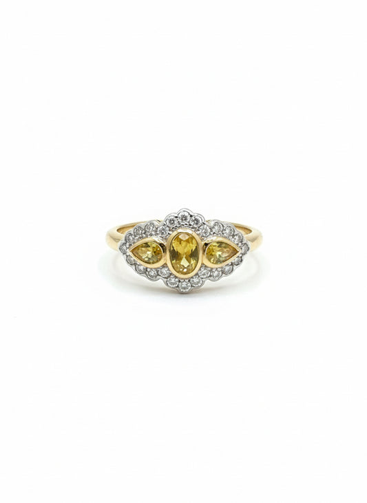 9ct Yellow Sapphire & Diamond Ring