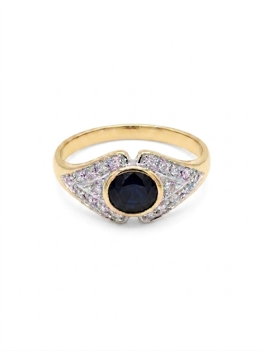 9ct Gold Sapphire & Cubic Zirconia Ring