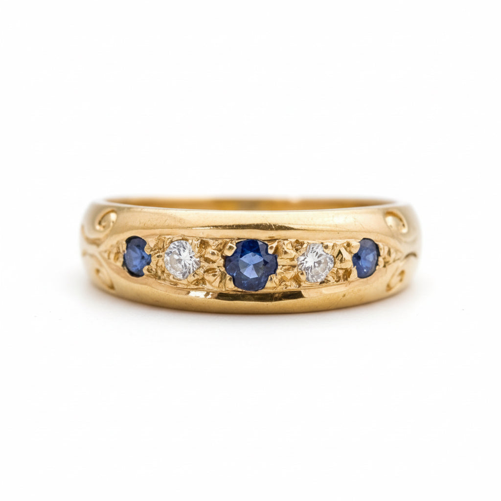 9ct Gold Sapphire & Diamond Gypsy Ring
