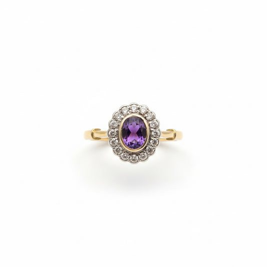 9ct Amethyst & Diamond Ring
